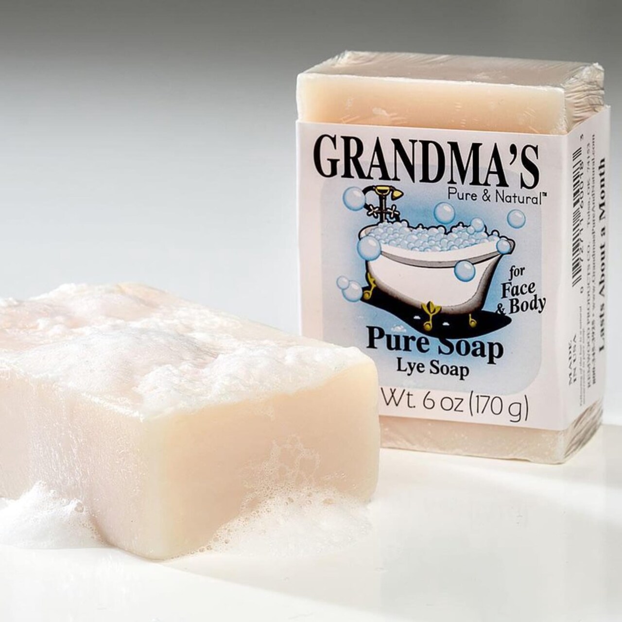 Grandma's Old-Fashioned Lye Bar Soap No Additives USA Made 6 Oz